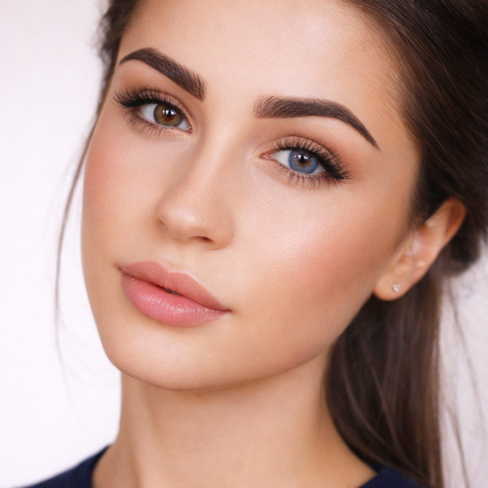 Rehlein farbige Kontaktlinsen in der Farbe Enzianblau - Farbeffekt im Vergleich, linkes Auge ohne Linse, rechtes Auge mit Linse