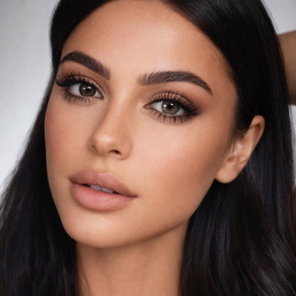 Rehlein farbige Kontaktlinsen in der Farbe Waldgrün - Auge links ohne Linse, Auge rechts mit Linse, hohe Deckkraft